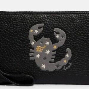 NWT Coach Corner Zip Zodiac Wristlet In Canvas Leather With Scorpio CF534